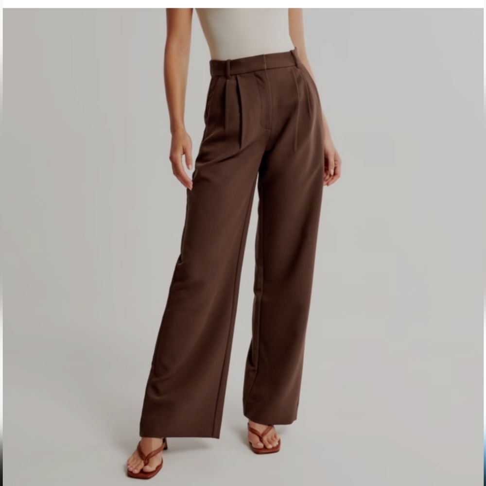 Abercrombie & Fitch Brown Trousers High-Waisted Wide-Leg